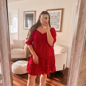 White birch red tiered dress